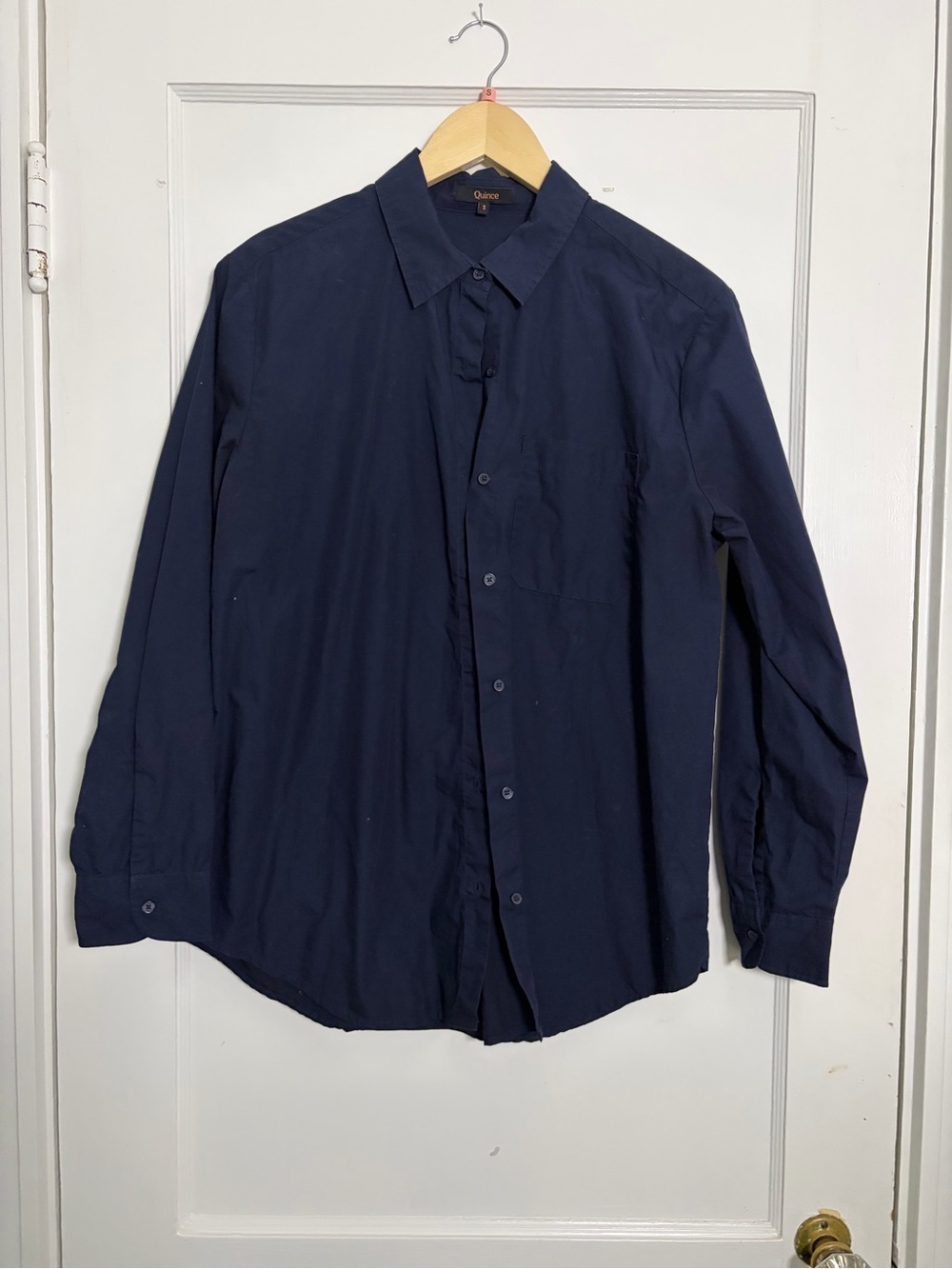 Quince Women's Navy Button-Down Long Sleeve Shirt Small